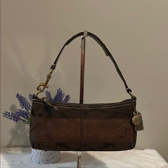 Coach Handbags - Coach Vintage Brown Signature Shoulder Bag with Leather Trim